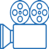 Outline of a vintage film camera with two reels on top.